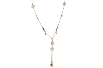 Lot 100 - A PERIDOT, GREEN & PINK CHALCEDONY AND...