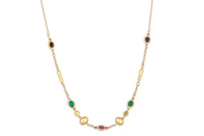 Lot 102 - A DIAMOND, EMERALD, RUBY, SAPPHIRE AND YELLOW...