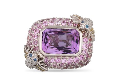 Lot 104 - A PINK SAPPHIRE, AMETHYST AND DIAMOND DRESS...