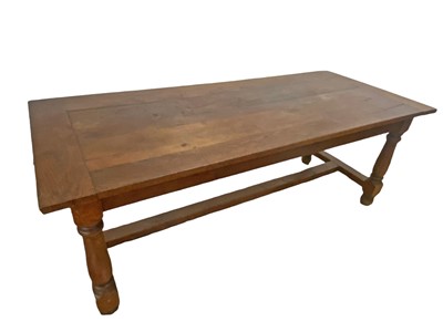 Lot 546 - A GEORGIAN OAK REFECTORY TABLE, plank top...