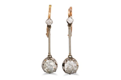 Lot 329 - A PAIR OF VINTAGE DIAMOND DROP EARRINGS, set...