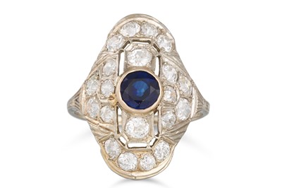 Lot 332 - A SAPPHIRE AND DIAMOND RING, of plaque form,...