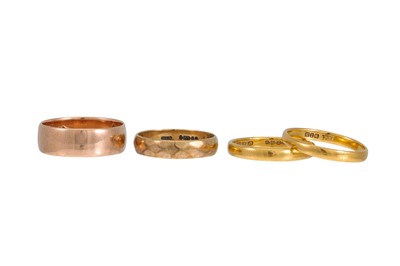 Lot 364 - TWO 22CT GOLD BAND RINGS, 5.2 g., together...