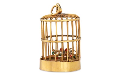 Lot 175 - A MOST UNUSUAL 14CT GOLD BIRD CAGE PENDANT,...