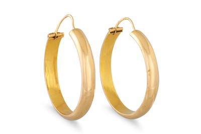 Lot 225 - A LARGE PAIR OF YELLOW GOLD HOLLOW HOOP...