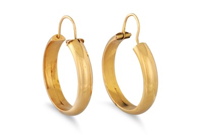 Lot 226 - A LARGE PAIR OF YELLOW GOLD HOLLOW HOOP...