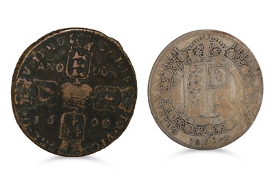 Lot 379 - A JACOBEAN BRONZE IRISH GUN MONEY CROWN 1690,...