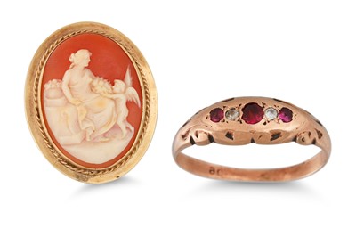 Lot 8 - A 9CT GOLD FRAMED CAMEO BROOCH, together with...