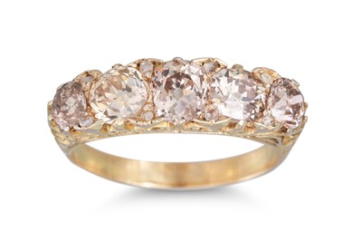 Lot 208 - A FIVE STONE DIAMOND RING, the old cut...