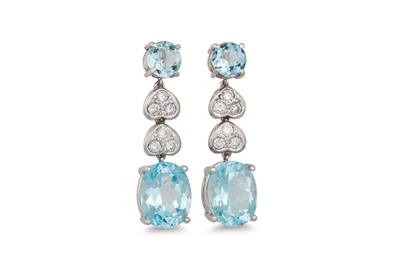 Lot 306 - A PAIR OF BLUE TOPAZ AND DIAMOND DROP EARRINGS,...