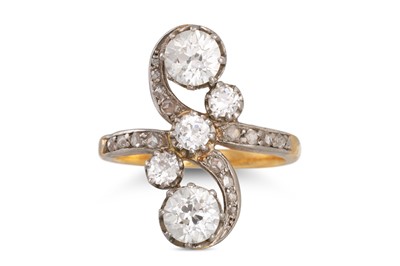 Lot 316 - A DIAMOND FINGER LINE DRESS RING, set with old...