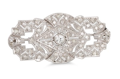 Lot 317 - A DIAMOND PLAQUE BROOCH, of shaped rectangular...