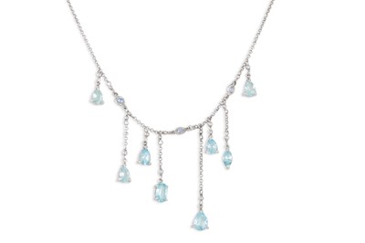 Lot 259 - AN AQUAMARINE DROP NECKLACE, the white gold...