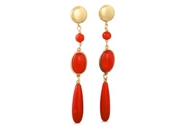 Lot 270 - A PAIR OF MEDITERRANEAN CORAL DROP EARRINGS,...