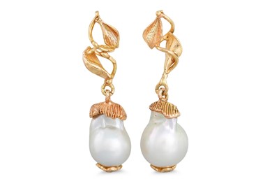 Lot 273 - A PAIR OF BAROQUE SOUTH SEA PEARL AND GOLD...