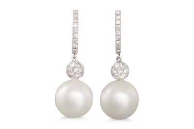 Lot 274 - A PAIR OF SOUTH SEA PEARL AND DIAMOND DROP...