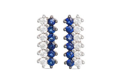 Lot 279 - A PAIR OF DIAMOND AND SAPPHIRE DROP EARRINGS,...