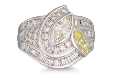 Lot 157 - A DIAMOND CLUSTER RING, set with two marquise...