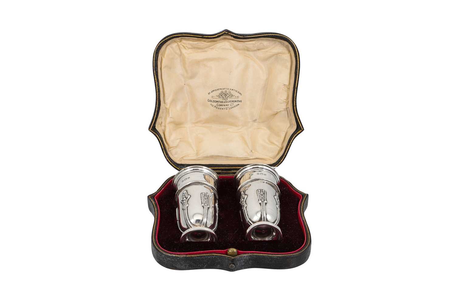 Lot 528 - AN EDWARDIAN PAIR OF SILVER CONDIMENTS, cased,...