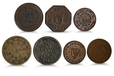 Lot 389 - 1800s 7 X ASSORTED IRISH TOKENS: JR Murphy...