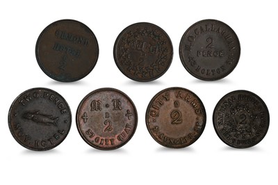 Lot 390 - 1800s 7 X VICTORIA COPPER 2d IRISH TOKENS:...