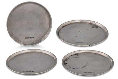 Lot 545 - A SET OF FOUR SILVER COASTERS, 173 g.