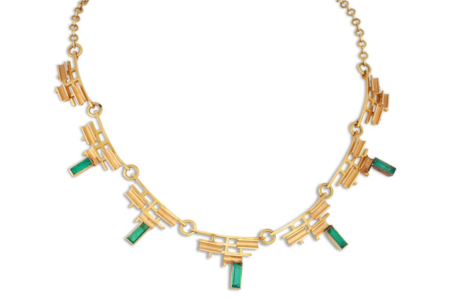 Lot 444 - A GOLD NECKLACE, of abstract form set with...