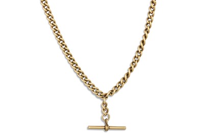 Lot 103 - A 9CT GOLD CURB LINK NECKLACE, with T-bar &...
