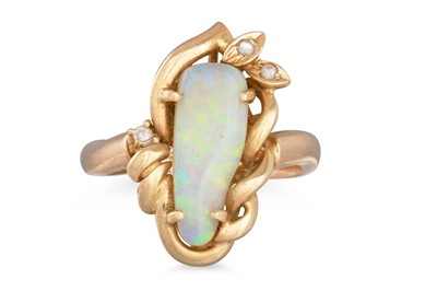 Lot 108 - AN OPAL AND DIAMOND RING, of abstract form,...