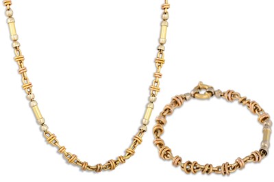 Lot 111 - A 14CT GOLD FANCY LINK NECKLACE, together with...