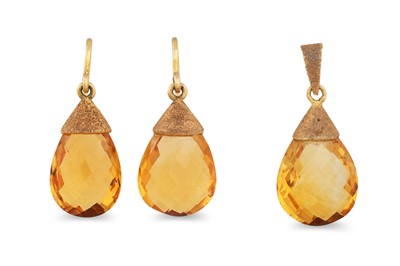 Lot 100 - A PAIR OF CITRINE EARRINGS, together with a...