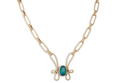 Lot 316 - A FANCY LINK NECKLACE, set with opal triplet...