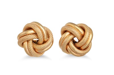 Lot 26 - A PAIR OF 9CT GOLD KNOT EARRINGS, of large...