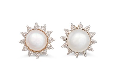 Lot 28 - A PAIR OF DIAMOND AND PEARL EARRINGS, mounted...