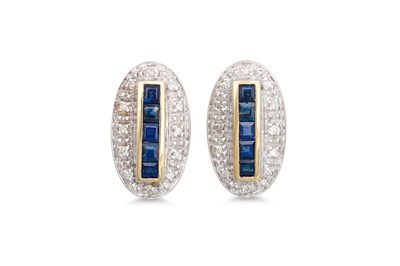 Lot 37 - A PAIR OF DIAMOND AND SAPPHIRE CLUSTER...