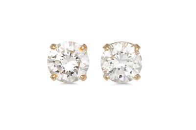 Lot 205 - A PAIR OF DIAMOND EARRINGS, mounted in gold....