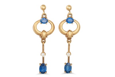 Lot 213 - A PAIR OF SAPPHIRE AND DIAMOND DROP EARRINGS,...