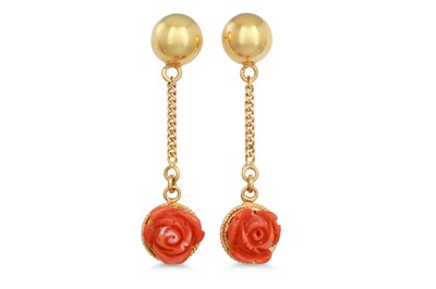 Lot 88 - A PAIR OF CORAL DROP EARRINGS, of carved...