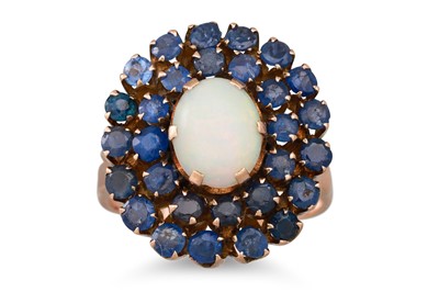 Lot 136 - AN OPAL AND SAPPHIRE CLUSTER RING, the oval...