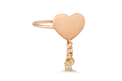 Lot 167 - AN 18CT GOLD HEART SHAPED RING, suspending...