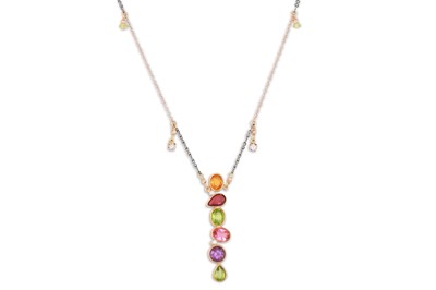 Lot 171 - A GEM SET DROP PENDANT, set with citrine,...