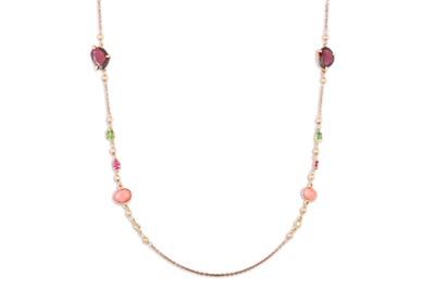 Lot 172 - A MULTI-GEM SET NECKLACE, set with coral,...