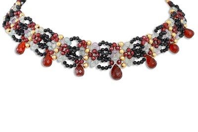 Lot 173 - A BEADED CHOKER STYLE NECKLACE, set with onyx...