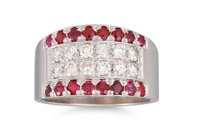 Lot 181 - A DIAMOND AND RUBY RING, inset stones, mounted...