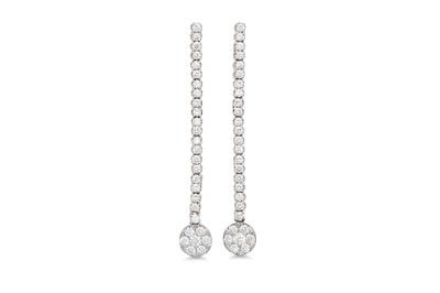 Lot 185 - A PAIR OF DIAMOND DROP CLUSTER EARRINGS, set...