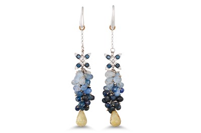 Lot 227 - A PAIR OF SAPPHIRE, DIAMOND AND CITRINE DROP...