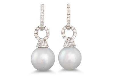 Lot 229 - A PAIR OF SOUTH SEA PEARL AND DIAMOND DROP...