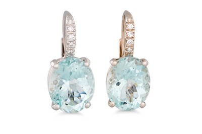 Lot 231 - A PAIR OF AQUAMARINE AND DIAMOND EARRINGS,...