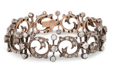 Lot 317 - AN ANTIQUE DIAMOND SET BRACELET, shaped...