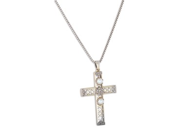 Lot 451 - A PEARL AND DIAMOND SET CROSS, on a chain, set...